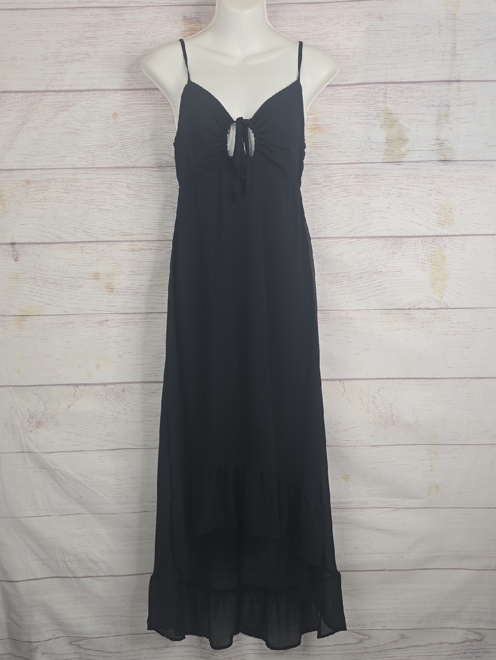 Wild Fable Black High-Low Spaghetti Strap Maxi Dress with Front Tie Sz SM